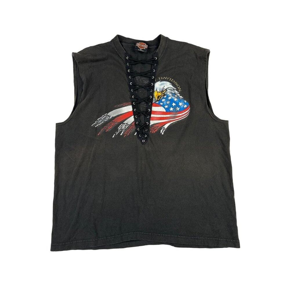 Harley Davidson - Criss Cross Lace Tank Top in Black